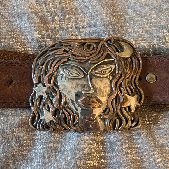 Sterling silver, copper, brass "Lola of the Night" Buckle & Leather Belt - Picture 10 of 14